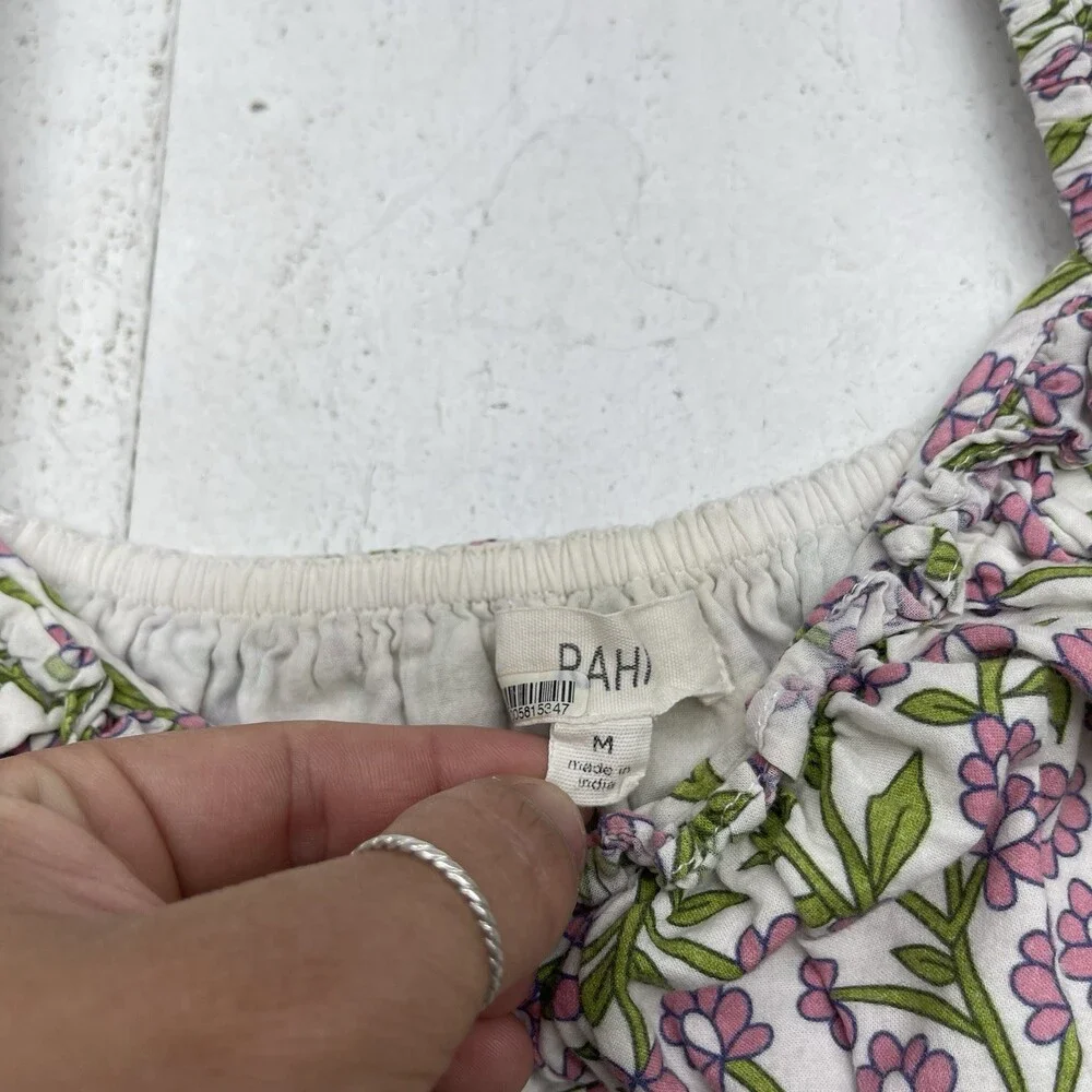 Rahi Anthropologie White Pink Floral Puff Sleeve Cropped Blouse Women's Size M - Picture 6 of 10